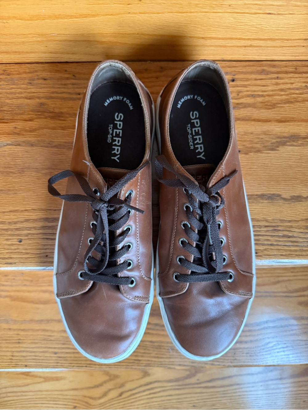 Sperry Men's Brown Leather Lace-Up Sneakers with White Sole